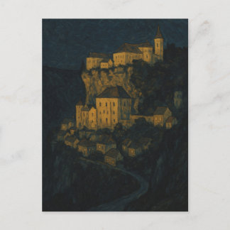 Carte Postale Rocamadour au crépuscule – Illustration vintage 