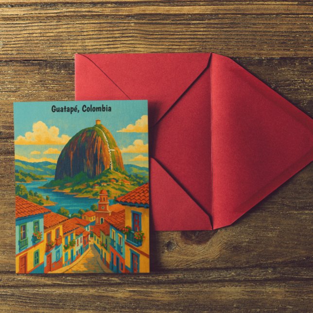 Carte Postale Rocher El Penol Guatape Coloré Colombie  (Colorful Guatape El Penol Rock Colombia Postcard)