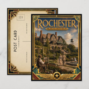 Carte Postale Rochester Minnesota Art Déco vintage de l'âge d'or
