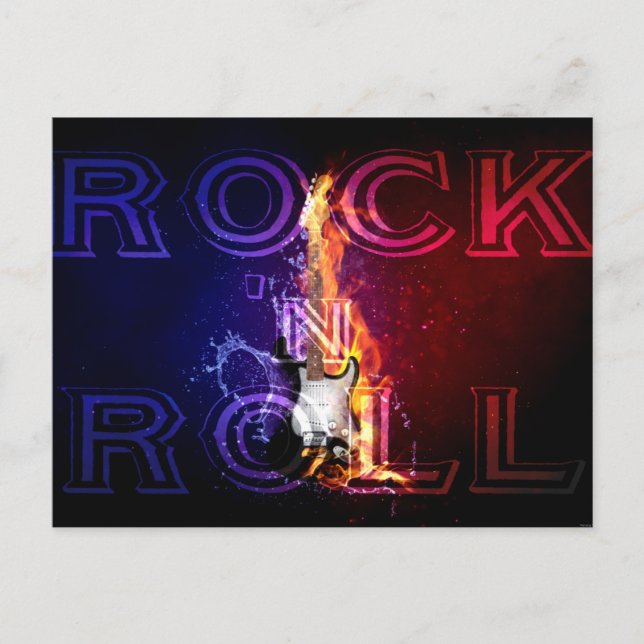 Carte Postale Rock n Roll Flamme Electric Guitare Musique (Devant)