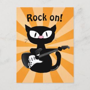 Carte postale - Rock on ! Guitariste Chat Noir