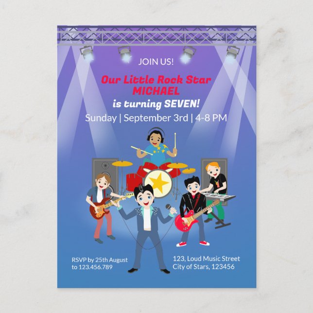 Carte Postale Rock Star Boys Band Anniversaire (Devant)