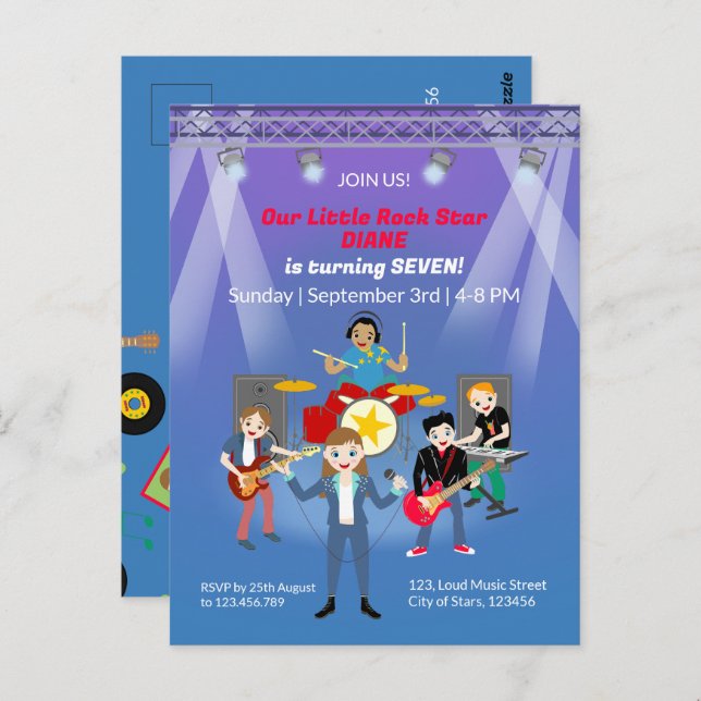Carte Postale Rock Star Girl Band Anniversaire (Devant / Derrière)