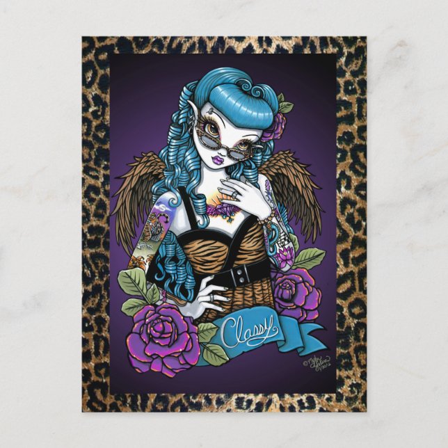 Carte postale Rockabilly Baby Tattoo Leopard Angel (Devant)