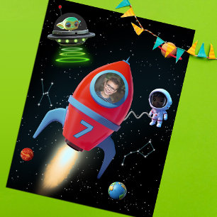 Carte Postale Rocket Anniversaire avec photo   Alien d'astronaut