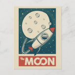 Carte Postale Rocket Moon Retro Galaxy<br><div class="desc">Illustration rétro de la lune avec un navire-fusée</div>