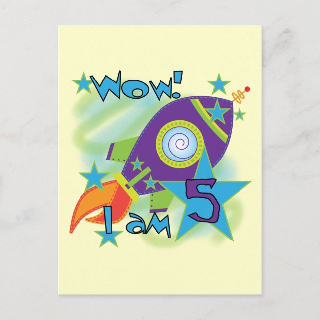 Carte Postale Rocket Ship 5e Anniversaire T-shirts et cadeaux (Devant)