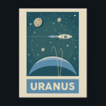 Carte Postale Rocket Uranus Retro Galaxy<br><div class="desc">Illustration rétro d'Uranus avec une fusée.</div>