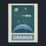 Carte Postale Rocket Uranus Retro Galaxy<br><div class="desc">Illustration rétro d'Uranus avec une fusée.</div>