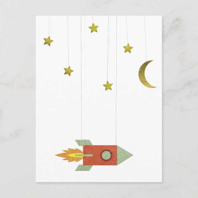 Carte Postale Rocket vintage Dans L'Espace (Devant)