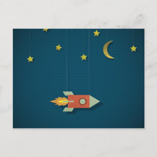 Carte Postale Rocket vintage dans l'espace