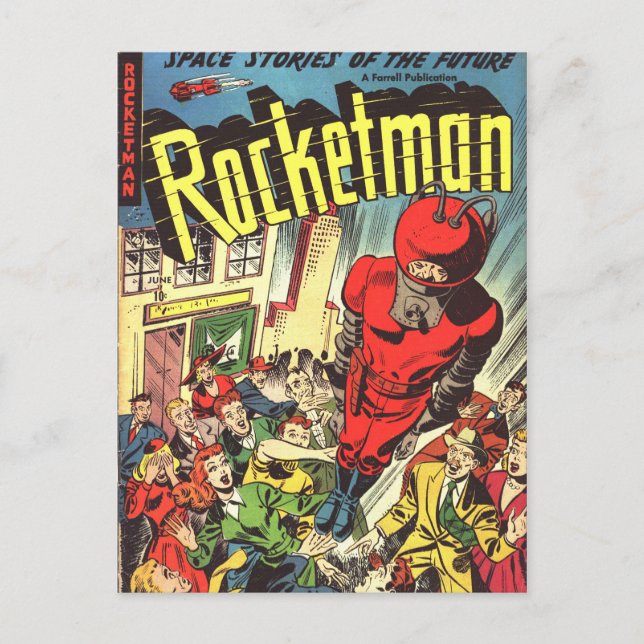 Carte Postale Rocketman bandes dessinées vintage (Devant)
