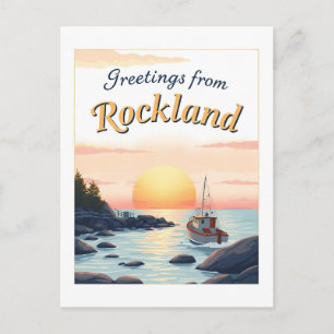 Carte Postale Rockland, Maine – Couches de soleil côtières vinta