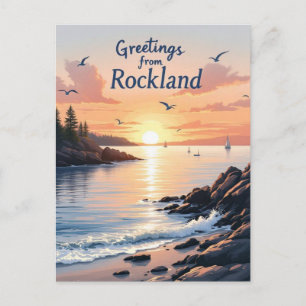 Carte Postale Rockland, Maine – Couches de soleil côtières vinta