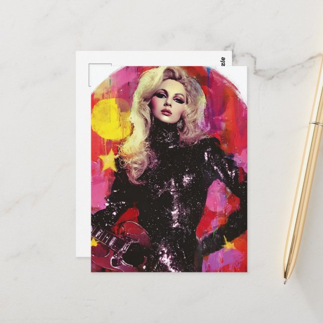 Carte Postale Rockstar Avec Cheveux Bleus (Devant/Arrière en situation)