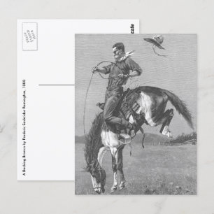 Carte Postale Rodeo Cowboys vintage, Bucking Bronco par Remingto