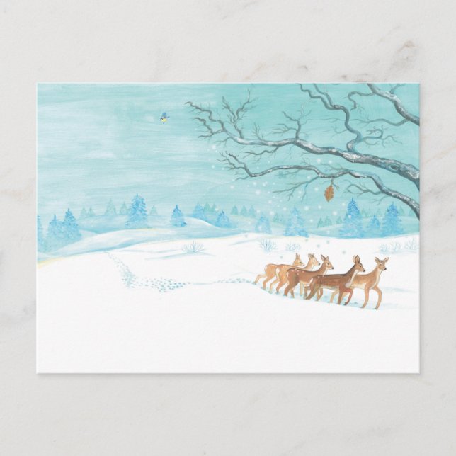 Carte Postale Roe Deer Group en hiver (Devant)