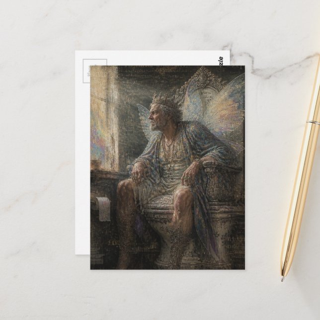 Carte Postale Roi Fée sur son Trône de Porcelaine (Devant/Arrière en situation)