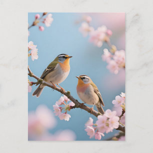 Carte Postale Roitelet doré Cerisier en fleurs Printemps