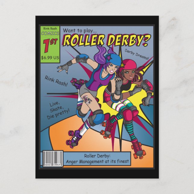 Carte postale Roller Derby Comic (Devant)
