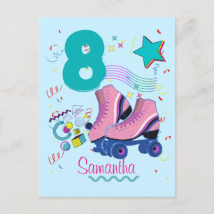 Carte Postale Roller Skate Anniversaire Fille Retro Patinage