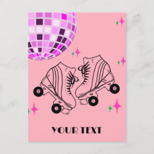 Carte Postale Roller Skates Derby Patinage rose Disco Anniversai