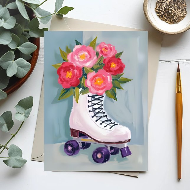 Carte Postale Roller Skates Rose Bouquet Peinture (Créateur téléchargé)