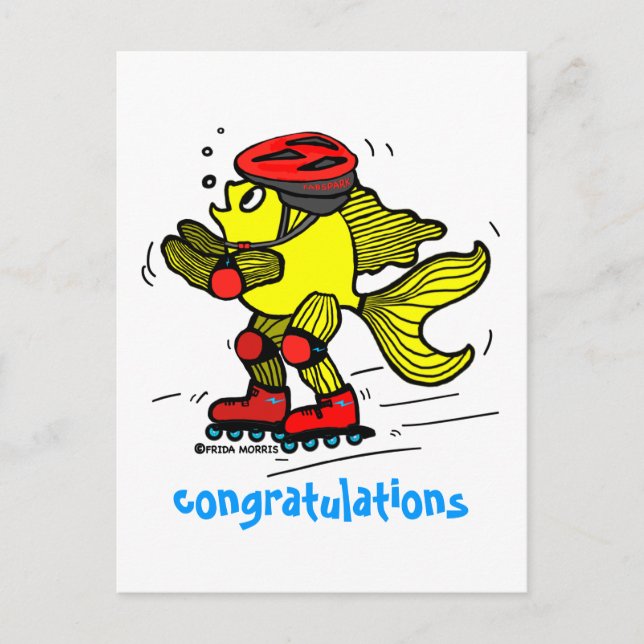 Carte Postale Rollerblade Fish drôle Caricature de patinage (Devant)