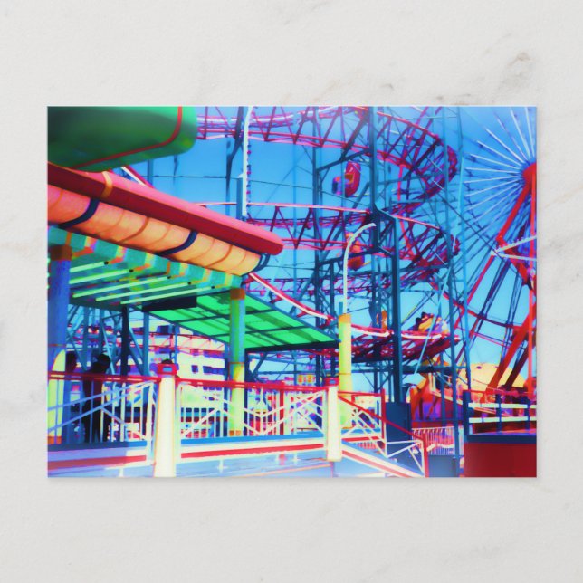 Carte Postale Rollercoaster Vintage couleur bonbon (Devant)