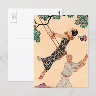 Carte Postale Romance d'amour vintage, balançoire Escarpolette B