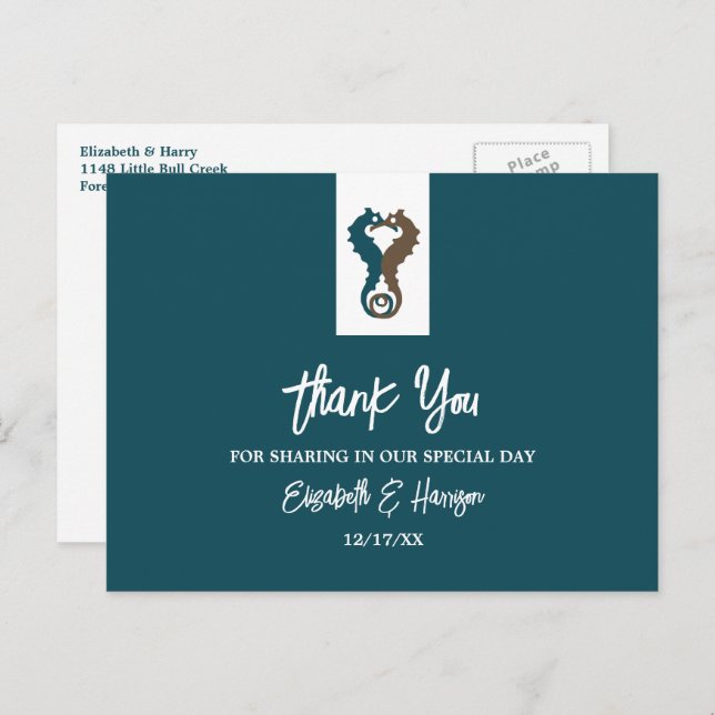 Carte Postale Romance de l'Hippocampe, Mariage sur la Plage Merc (Devant / Derrière)