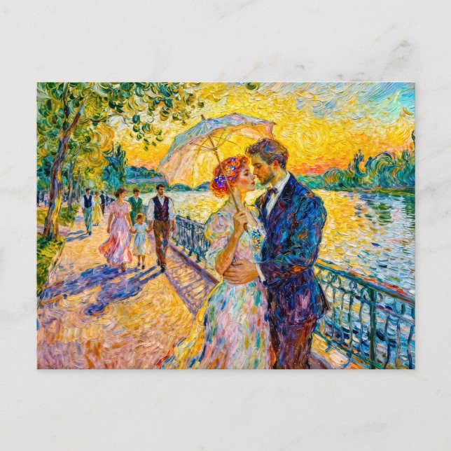 Carte Postale Romance Impressionniste au Coucher du Soleil sur l (Devant)