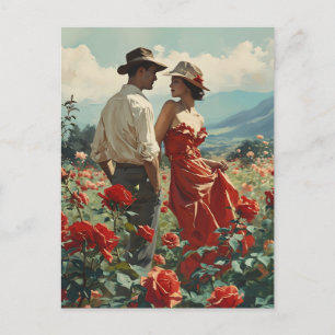 Carte Postale Romance Rose vintage