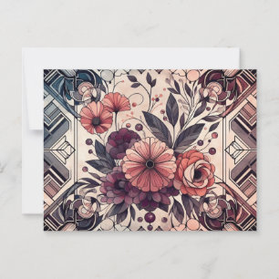 Carte Postale Romance Sombre Bourgogne Art Déco Floral Été