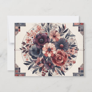 Carte Postale Romance Sombre Bourgogne Art Déco Floral Été