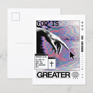 Carte Postale Romans 8:31 Cyberpunk Main de Dieu Glitch Art
