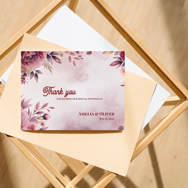 Carte Postale Romantic Blush Pink Floral Wedding Thank You (Blush Pink Floral Wedding Thank You Card | Romantic Garden Floral Design)