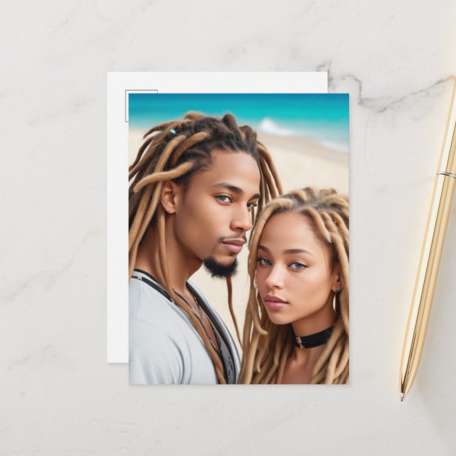 Carte Postale Romantic Couple Beach Digital Art Poster (Devant/Arrière en situation)