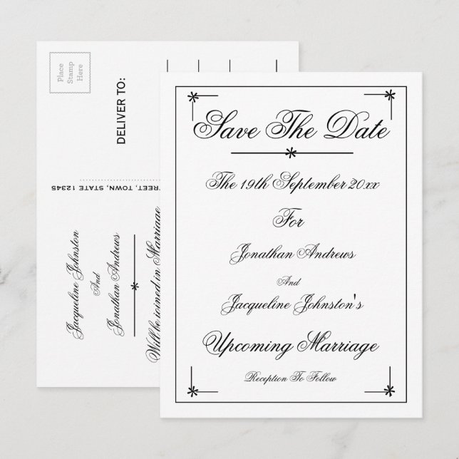 Carte Postale Romantic Elegant Enregistrer La Date Invitation Ca (Devant / Derrière)