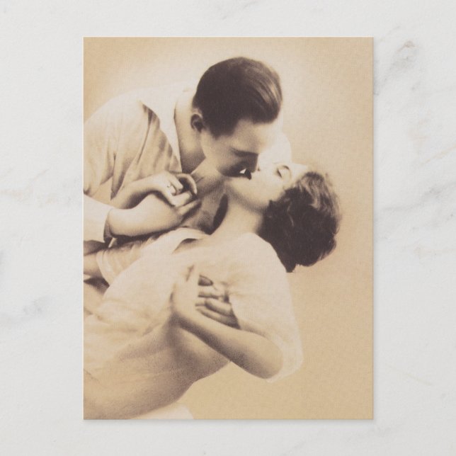 Carte Postale Romantic Love Couple Kissing vintage illustration (Devant)