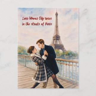 Carte Postale Romantic Love Paris Man Woman Watercolor Postcard