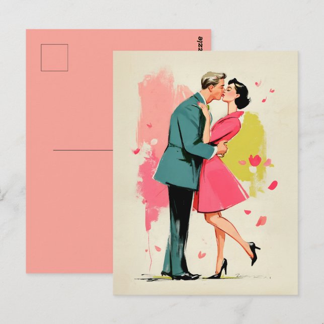 Carte Postale Romantic Retro Couple Kiss (Devant / Derrière)