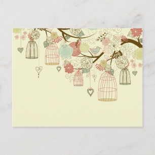 Carte Postale Romantic Roses, birds, birdcages, Floral Vintage