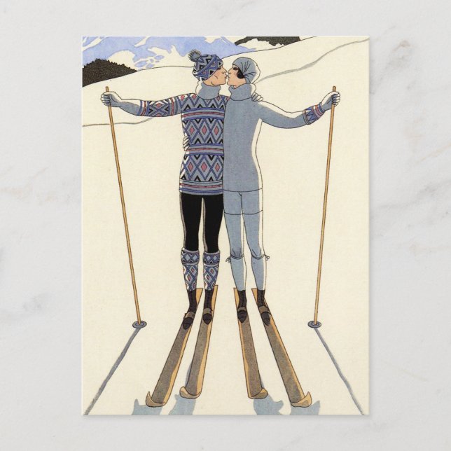 Carte Postale Romantic Skiing Couple Postcard (Devant)