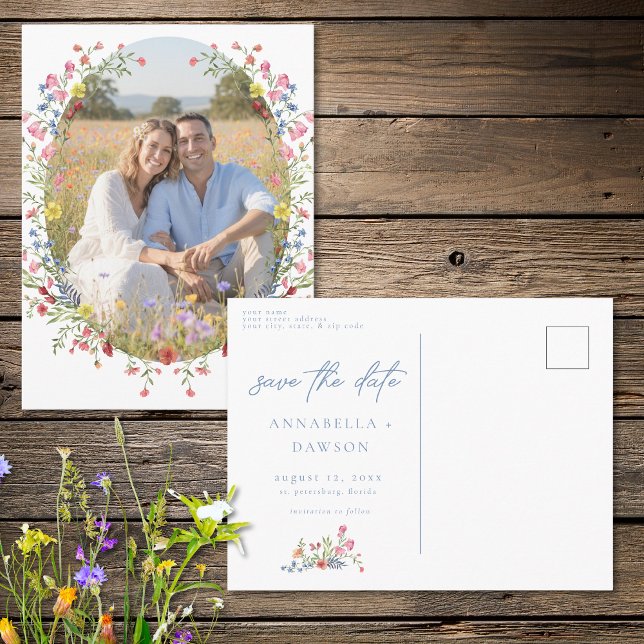 Carte Postale Romantic Spring Wildflower Garden Photo Save Date (Romantic Spring Wildflower Garden Photo Save Date Postcard)