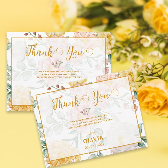 Carte Postale Romantic Yellow Floral Bridal Shower Thank You (Romantic Yellow Floral Bridal Shower Thank You Postcard)