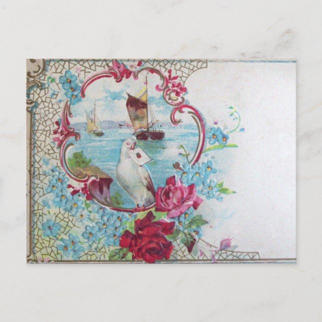 CARTE POSTALE ROMANTICA /ROSE, FLEURS BLEUES, DOUCHE AVEC LETTRE (Devant)