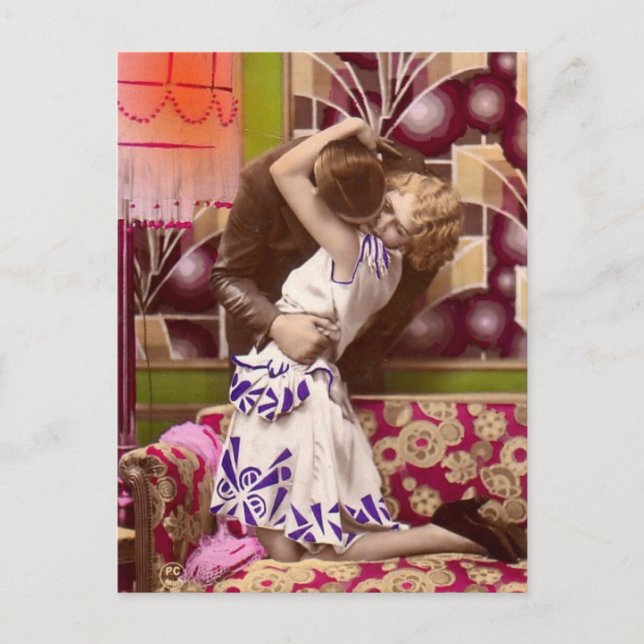 Carte postale romantique Art Déco vintage. (Devant)