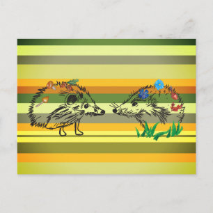 Carte postale Romantique automne Hérisson Dessin C