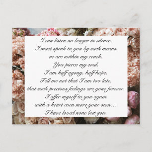Carte Postale Romantique Blush Rose Floral Jane Austen Love Cita